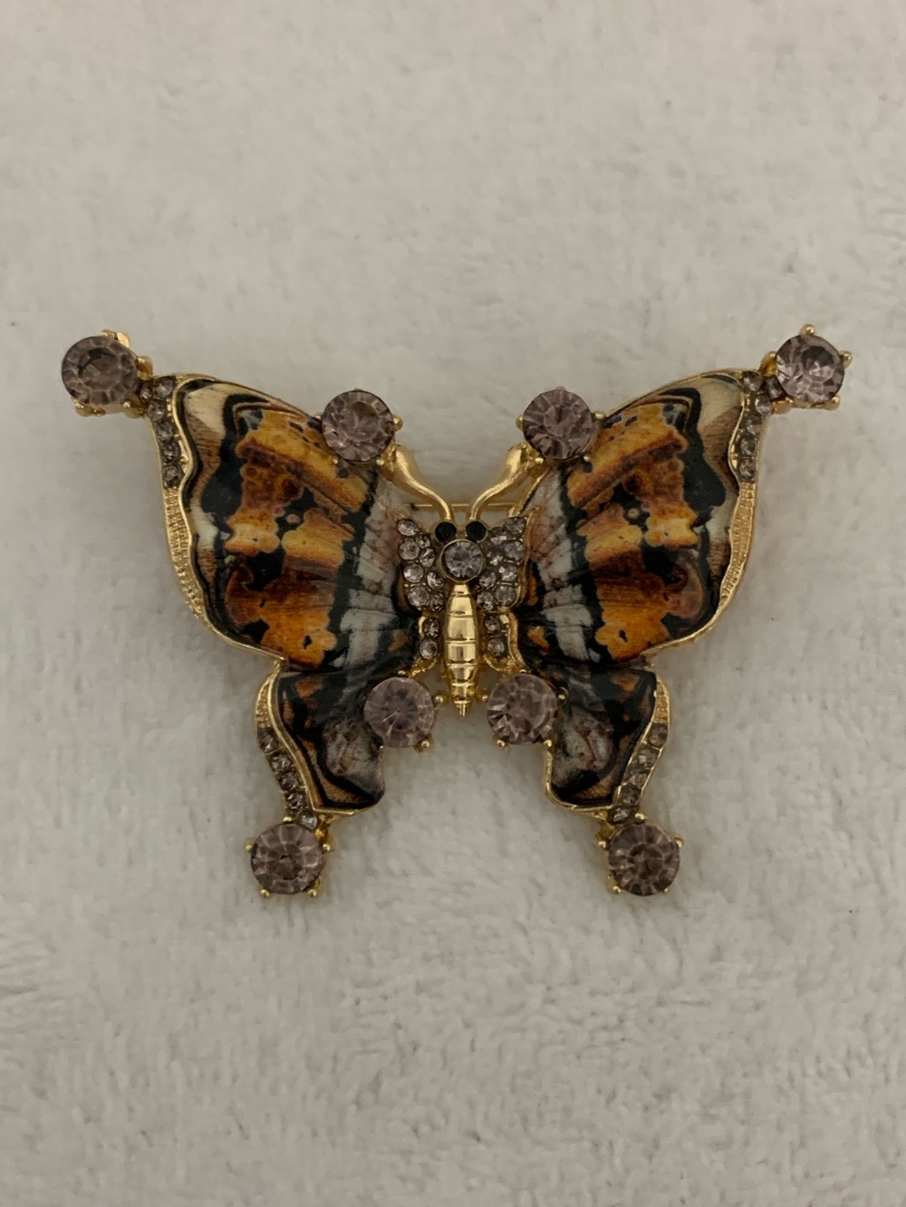 Gold-Tone Orange Butterfly Crystal Brooch - Women Jewelry